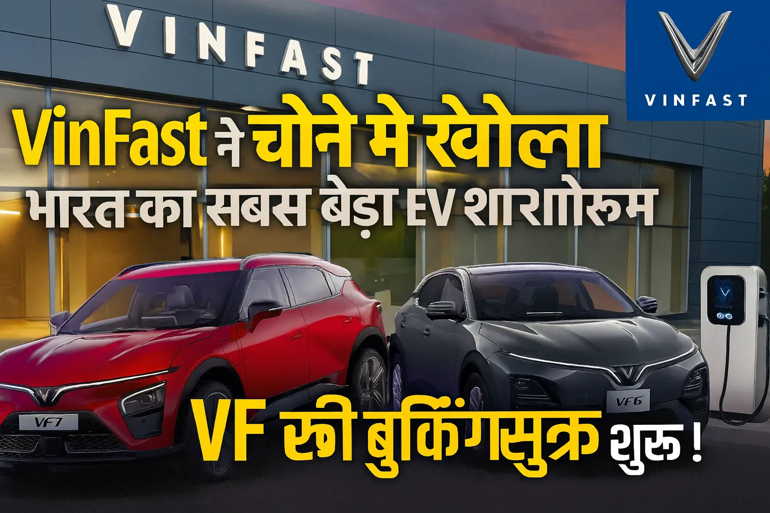 VinFast EV showroom Chennai with electric cars and charging station